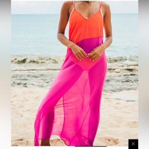 Seaside Retreat Coral Red and Magenta Maxi Cover-Up